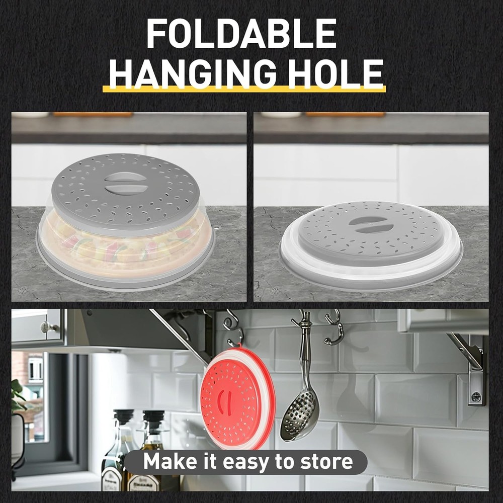 2 Pack Collapsible Microwave Splatter Cover, Vented Microwave Lid with Hook Hole
