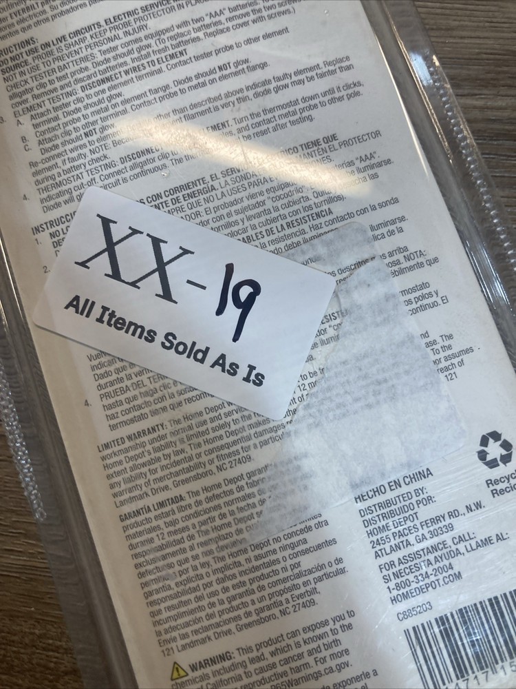 Everbilt Water Heater Continuity Tester See Notes