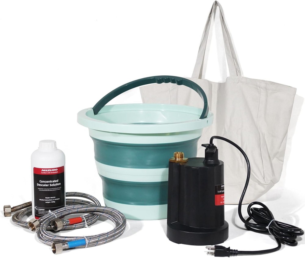 Tankless Water Heater Flushing Descaling Kit 3.7 Gal Foldable Bucket Pump Hose