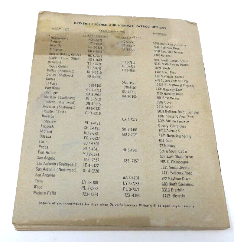 1966 Original Texas DPS Drivers Handbook EUC