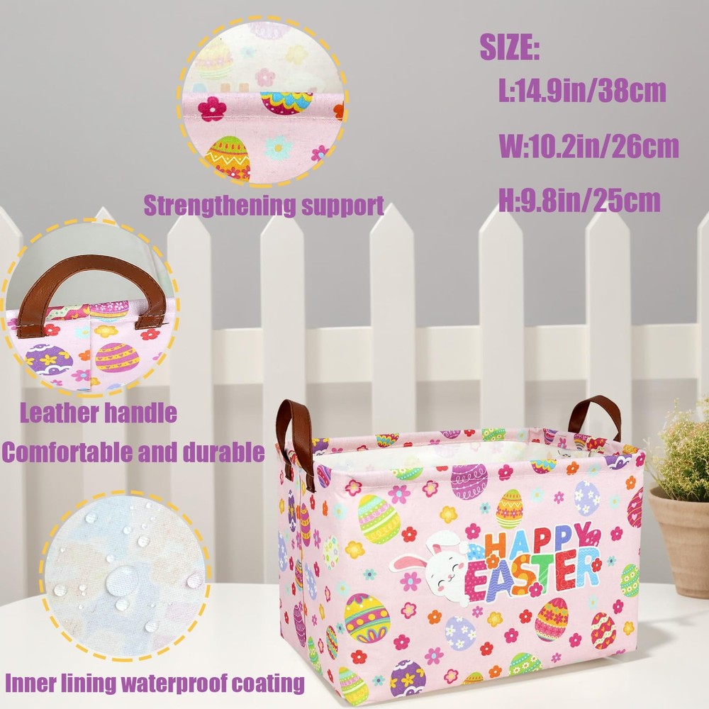 ASKETAM Pink Easter Basket for Kid Large Empty Baby Rectangular Cute Easter G...