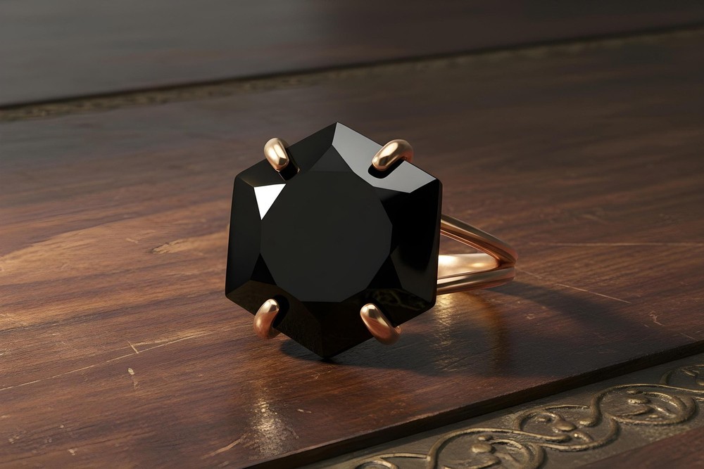 Sterling Silver Hexagon Ring Black Onyx Gemstone Polished Handcrafted