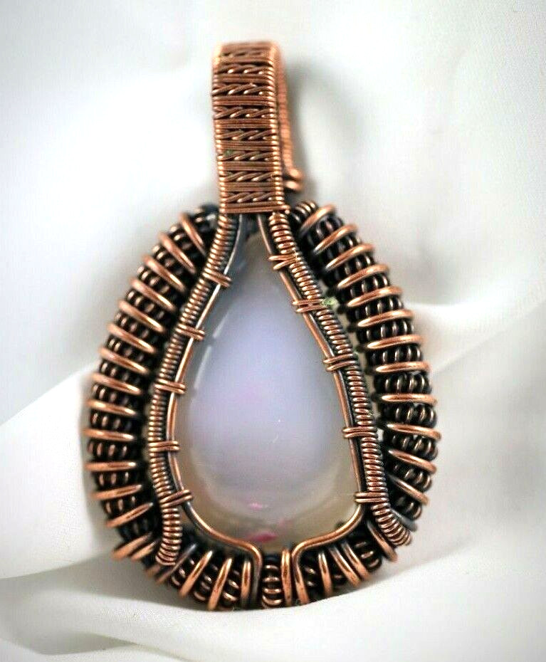 Copper Wire Wrap Pendant Chalcedony Elegant Handcrafted