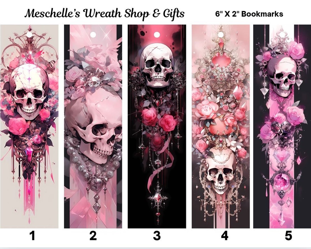 Pink Skull Themed Bookmarks