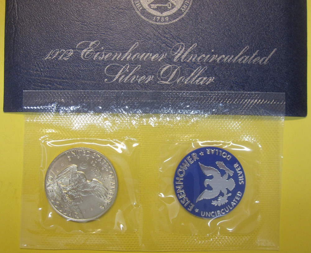 1972-S US Mint Eisenhower 40% Silver Dollar ~ Original Uncirculated/Blue Pack