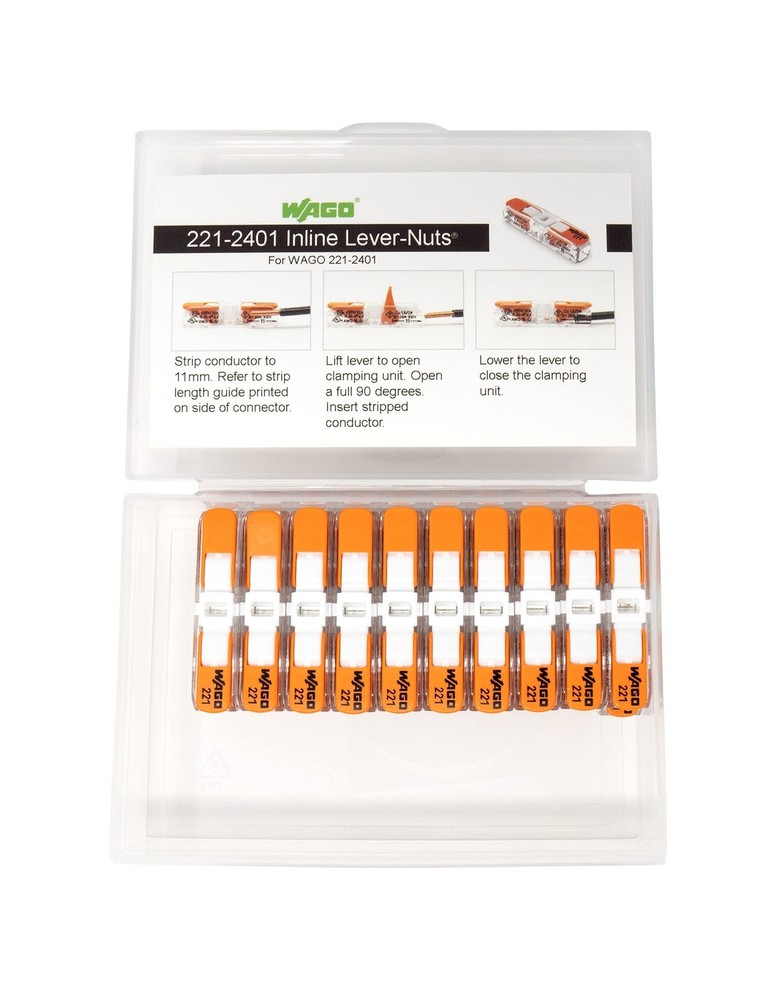 WAGO 221-2401 Lever Nuts Compact Splicing Inline Wire Connectors with Case | ...