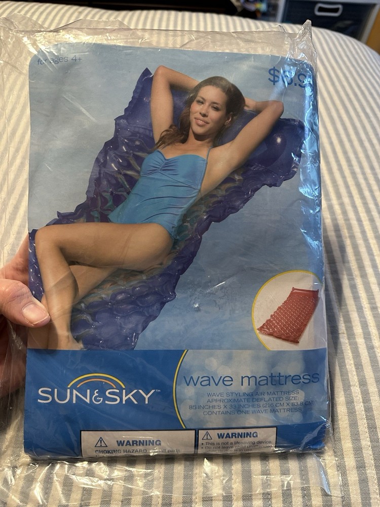 Sun & Sky Pool Wave Mattress 85" X 33" Red Float And Relax Packable Vacations