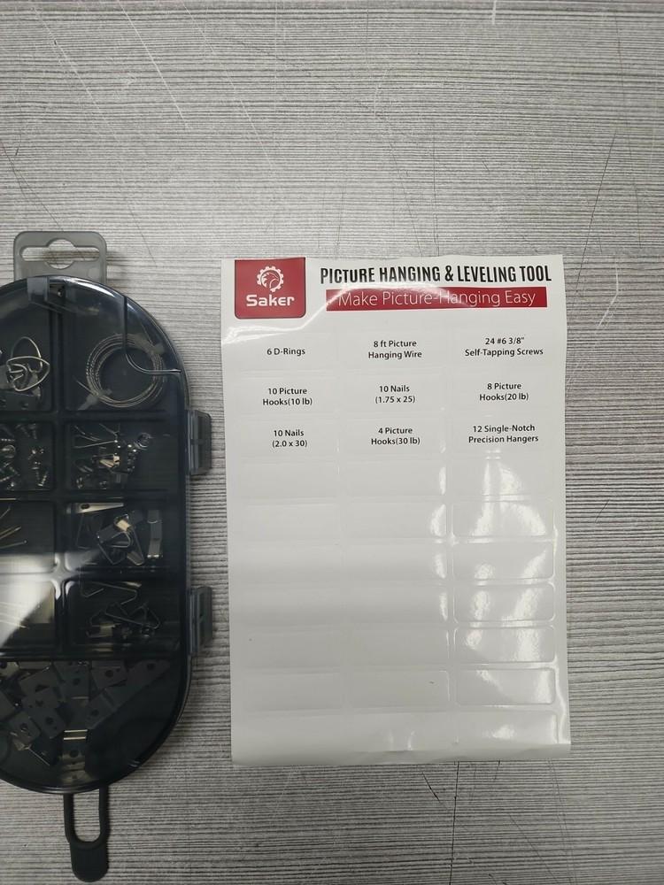 SAKER PICTURE HANGING & LEVELING TOOL KIT 85 PIECES WITH HARDWARE CASE NEW