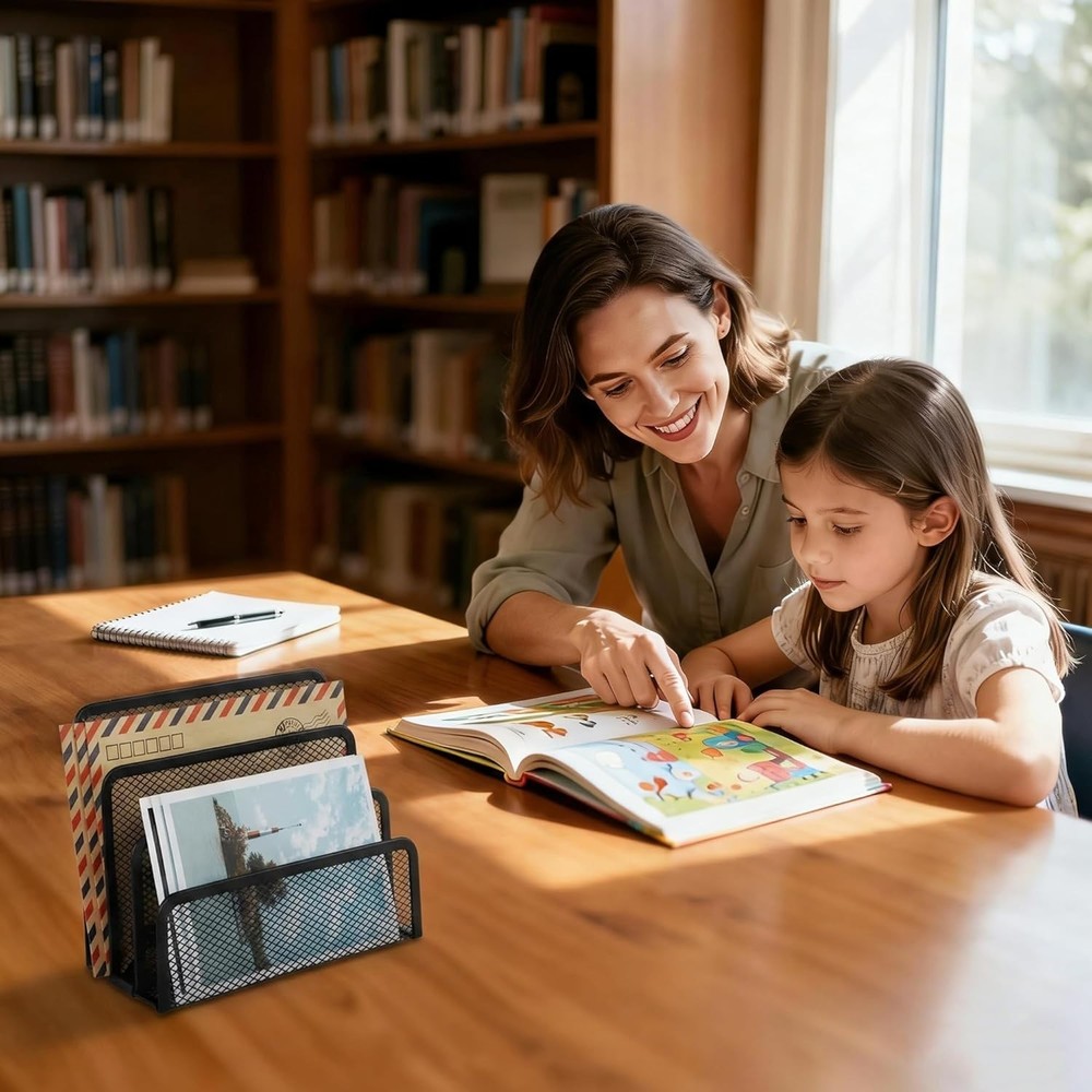 Elegant Black Mesh Desk Mail Organizer with 3 Compartments for Efficient Storage