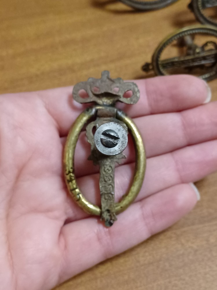Vintage Brass Drawer Ring Pulls 5 DISTRESSED Two Sizes 3857-3417/3856-3415