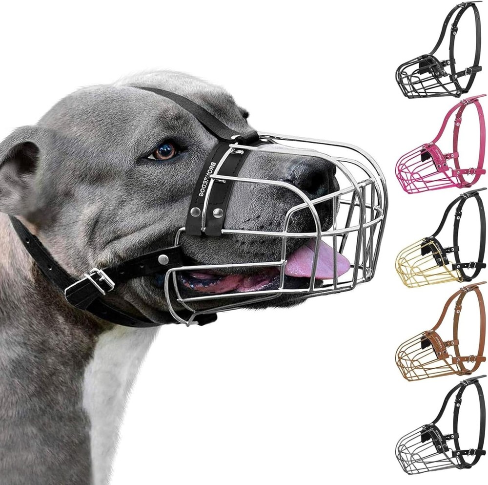 Pitbull Dog Muzzle Metal Mask Amstaff Wire Basket Pit Bull Adjustable Leather