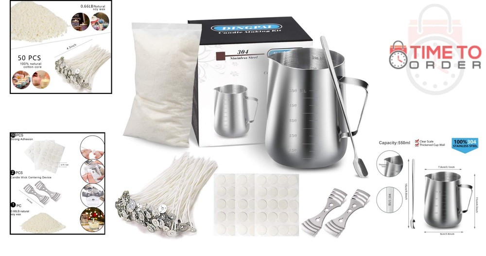 Candle Making Kit Soy Wax DIY Tools Complete Includes Pouring Pot Wicks Wick ...