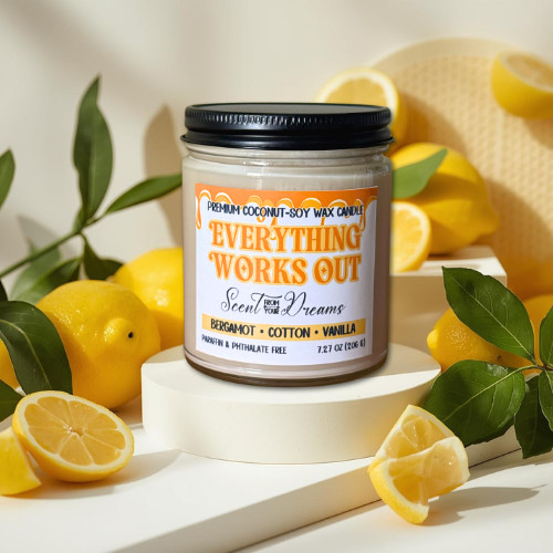 ☀️ Everything Works Out Candle | Coconut Soy Wax + Custom Gift Packaging 🕯️💌