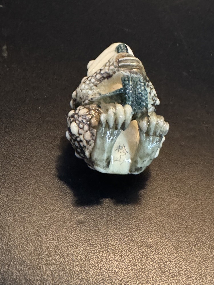 Toad Netsuke Eating Worm