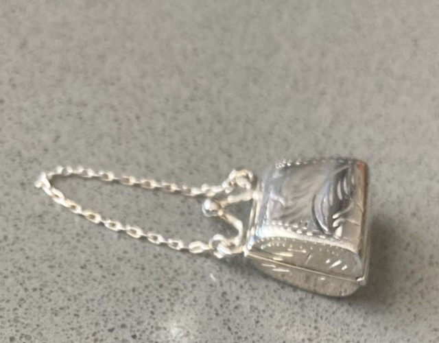 Tiny sterling silver etched purse pill box