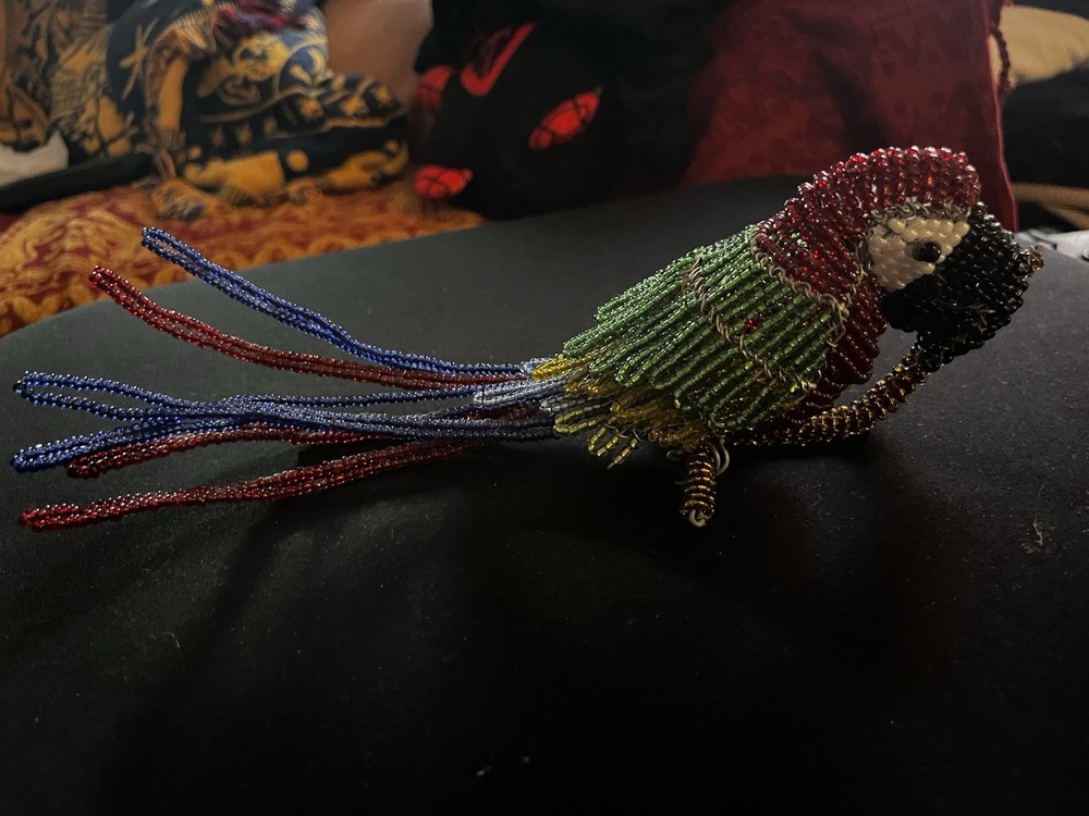 Handmade Beaded Parrot Figurine