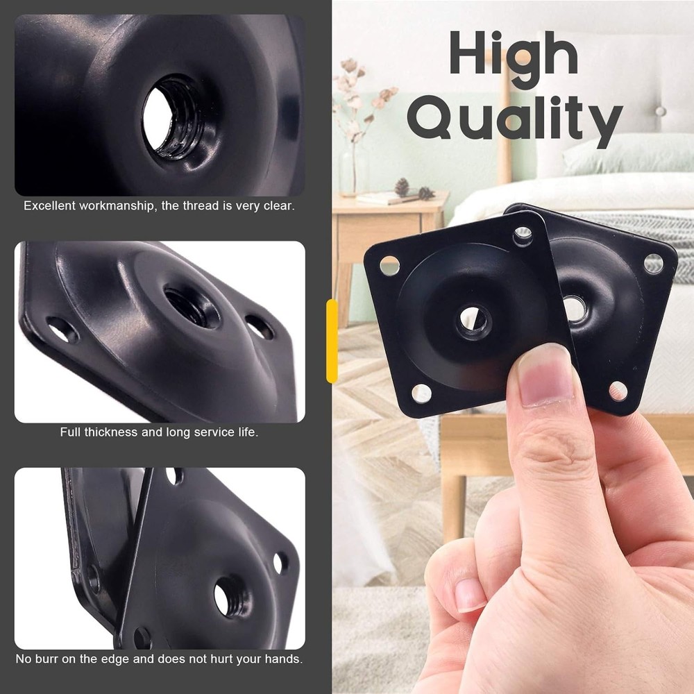 Durable Black Flat & Angled Leg Mounting Plates for Sofas - Easy Install Kit