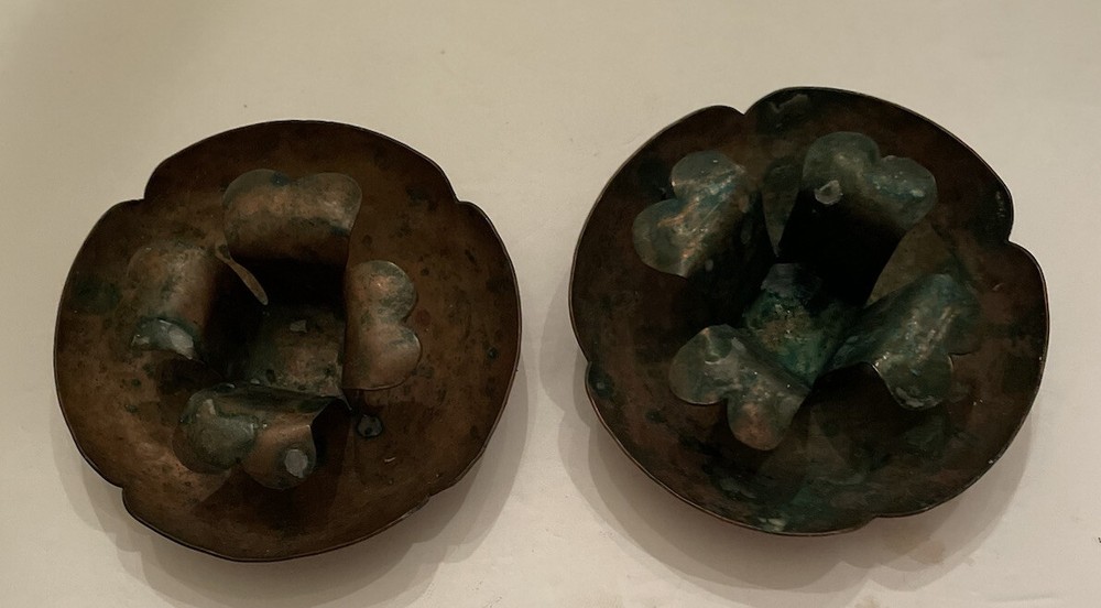 Vtg Pair Hammered Copper Candle Sticks Holders Handmade?