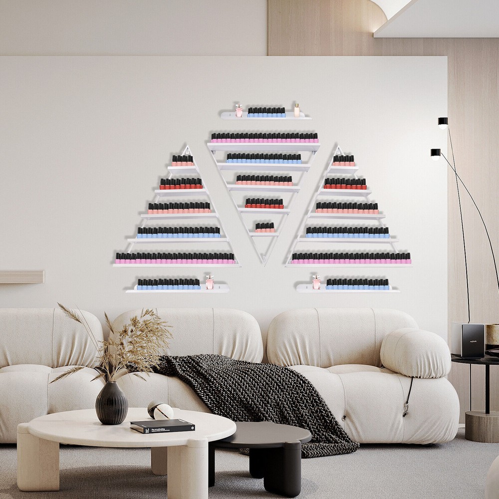 5-Tier Triangular Wall-Mounted Nail Polish Display Rack - 3 Pieces