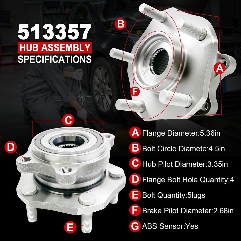 Pair 513357 Front Wheel Bearing Hub Assembly Compatible with OE Size, Silver