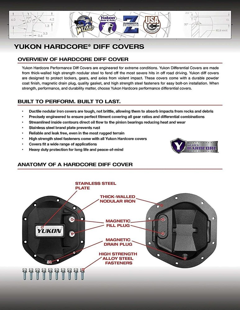 NEW Dana 30 Yukon Hardcore Iron Differential Cover - D30 Front Diff - YHCC-D30