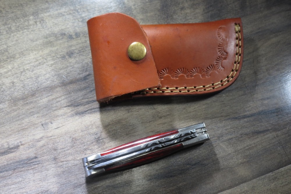 HAND MADE DAMASCUS TWO BLADE FOLDING POCKET KNIFE - NON LOCK Candycane ceramic