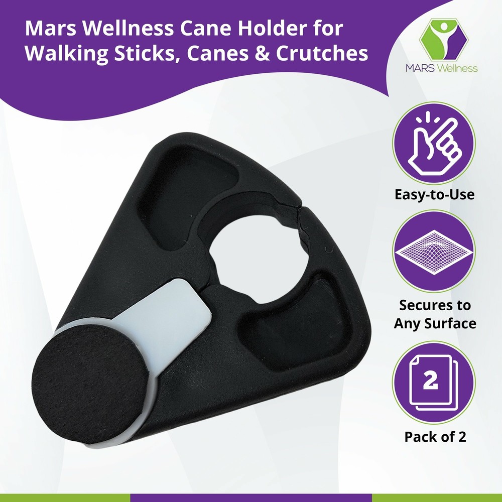 Cane Holder for Walking Sticks, Canes & Crutches - 2 Pack