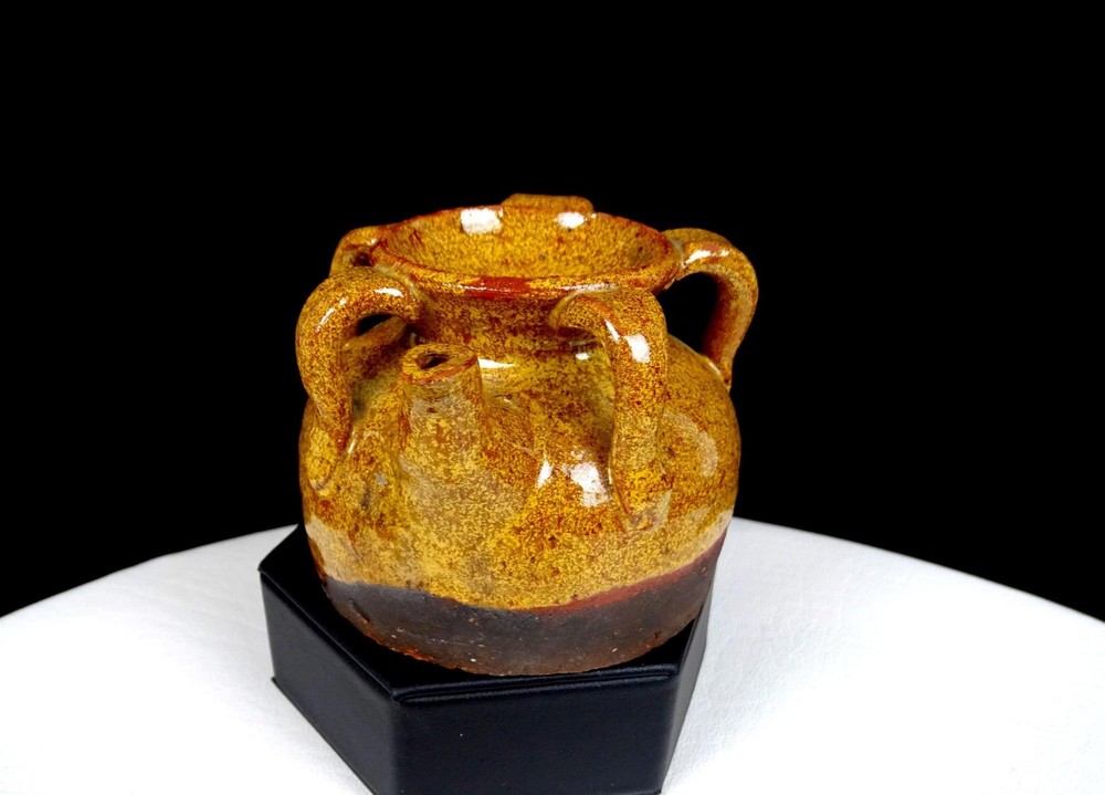 STUDIO ART POTTERY SPECKLED STONEWARE MULTI HANDLE INDIVIDUAL 2 1/2" TEAPOT