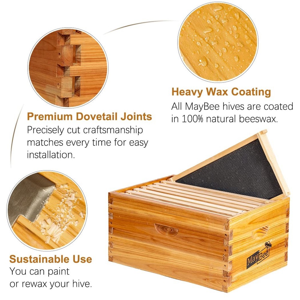 8-Frame Langstroth Beehive Deep Brood Box - 100% Beeswax Coated