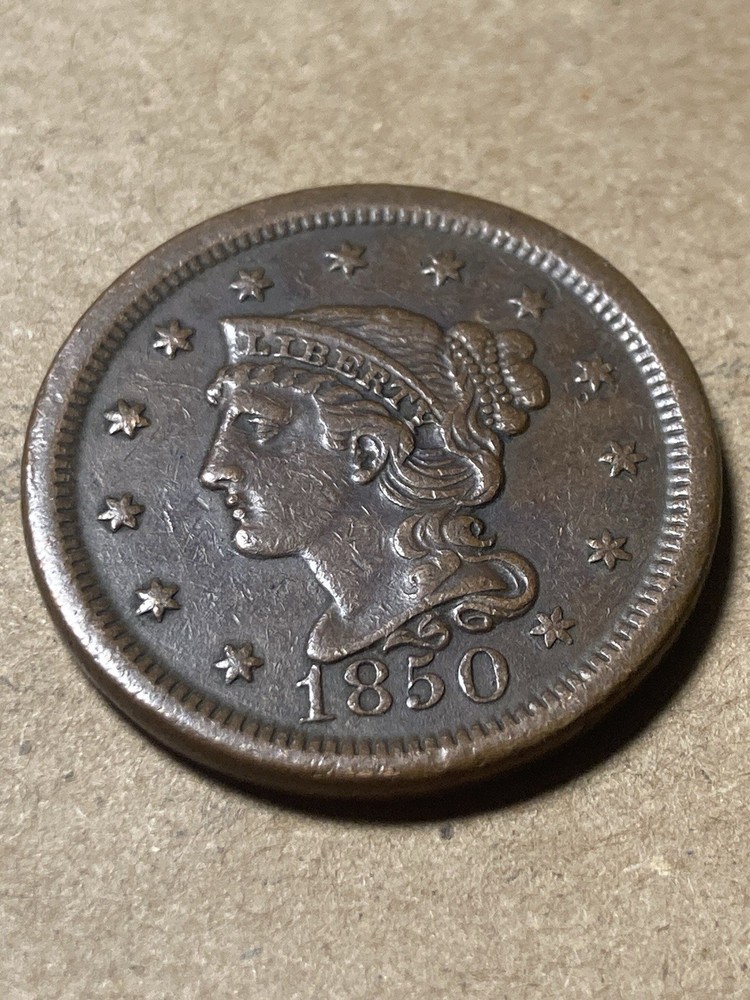 1850 Braided Hair Large Cent - As Shown! (#2006)