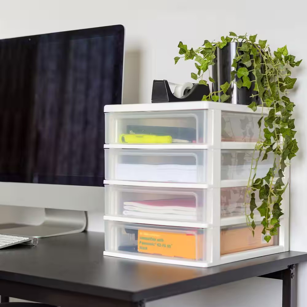 4 Drawer Compact Desktop System in White