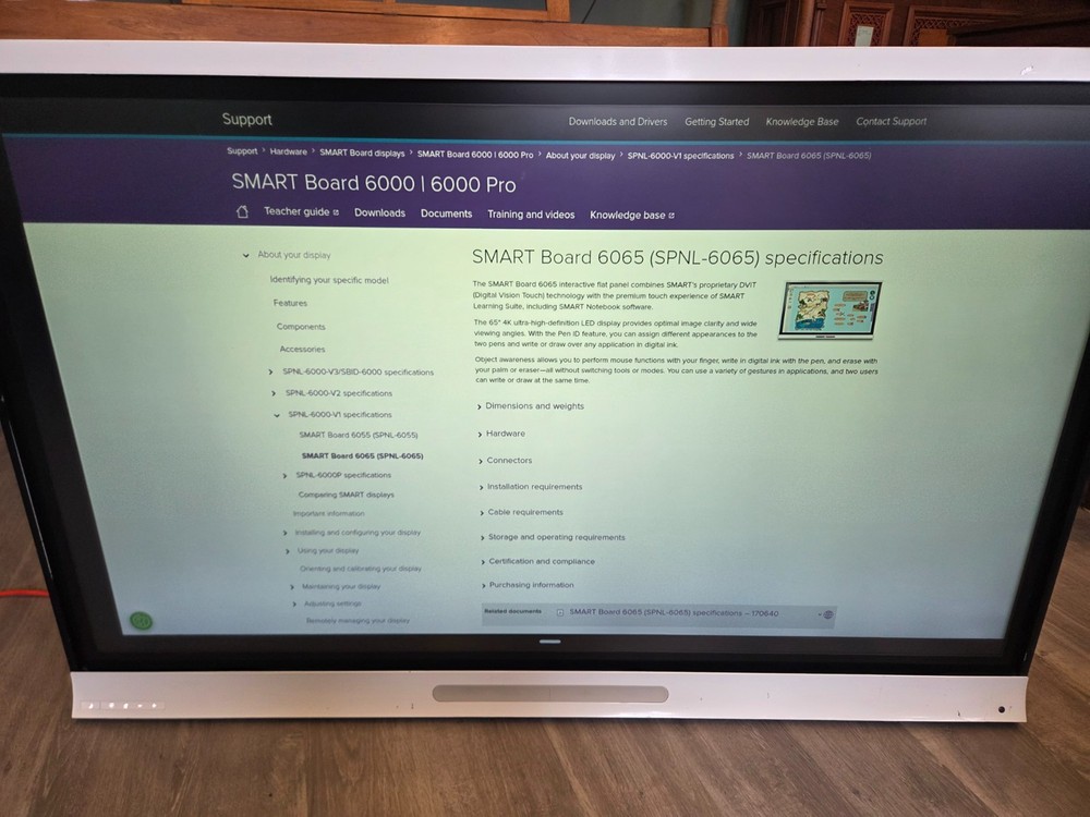 SMART Board SPNL6065 65" 4k Touchscreen Interactive Whiteboard Built in WiFi