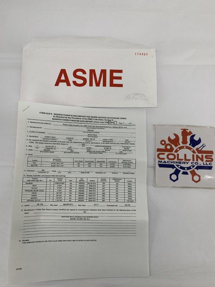 Rheem GHE100SS-250A Commercial Low NOx Gas Water Heater 100-Gal 120V 250,000BtuH