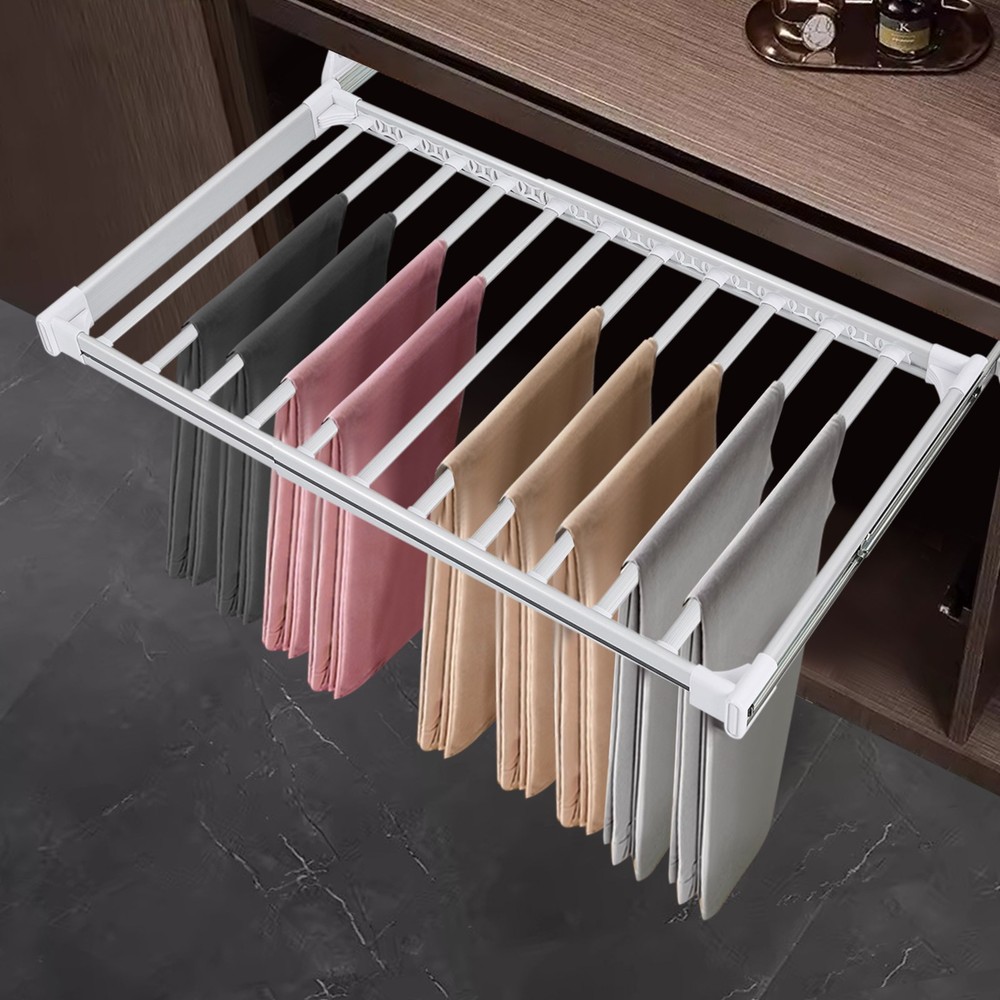 Wall Mount Pull Out Trouser Rack Closet Pants Hanger 11Bars Pants Storage Holder