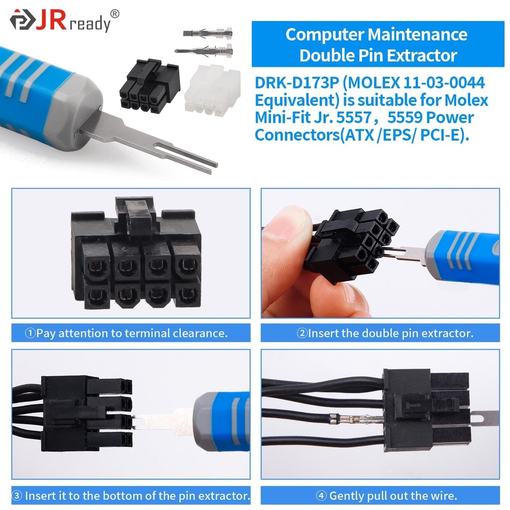 JRready ST5253-04 Molex Pin Extractor Kit Mini-Fit Jr. Extraction Molex Micro...