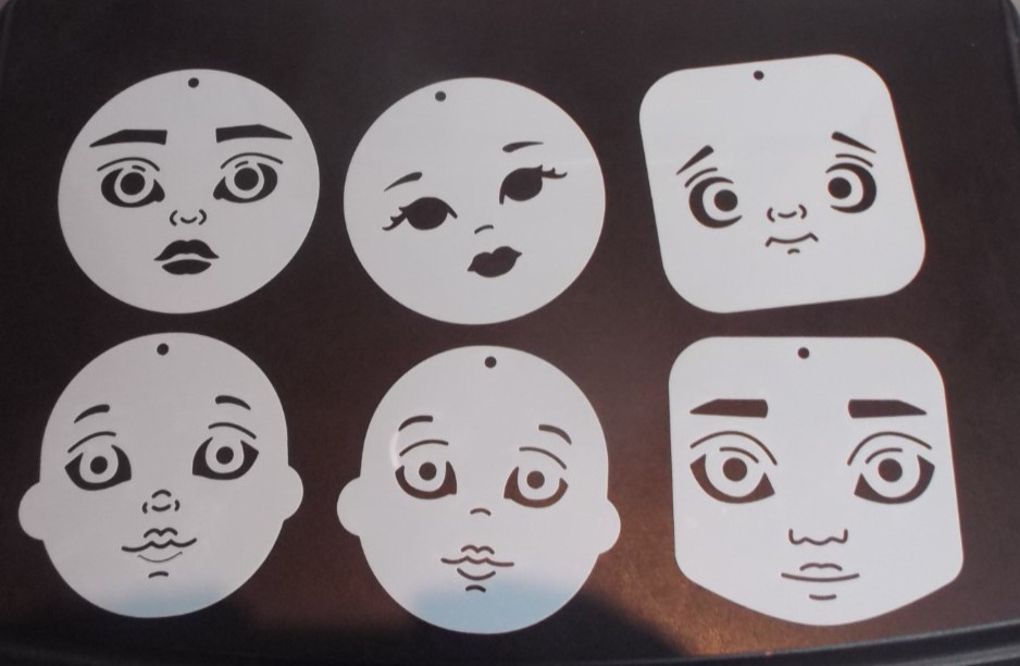 Reusable Pack 6 Face Painting Templates For Rag Doll Making or Crafts CODE A