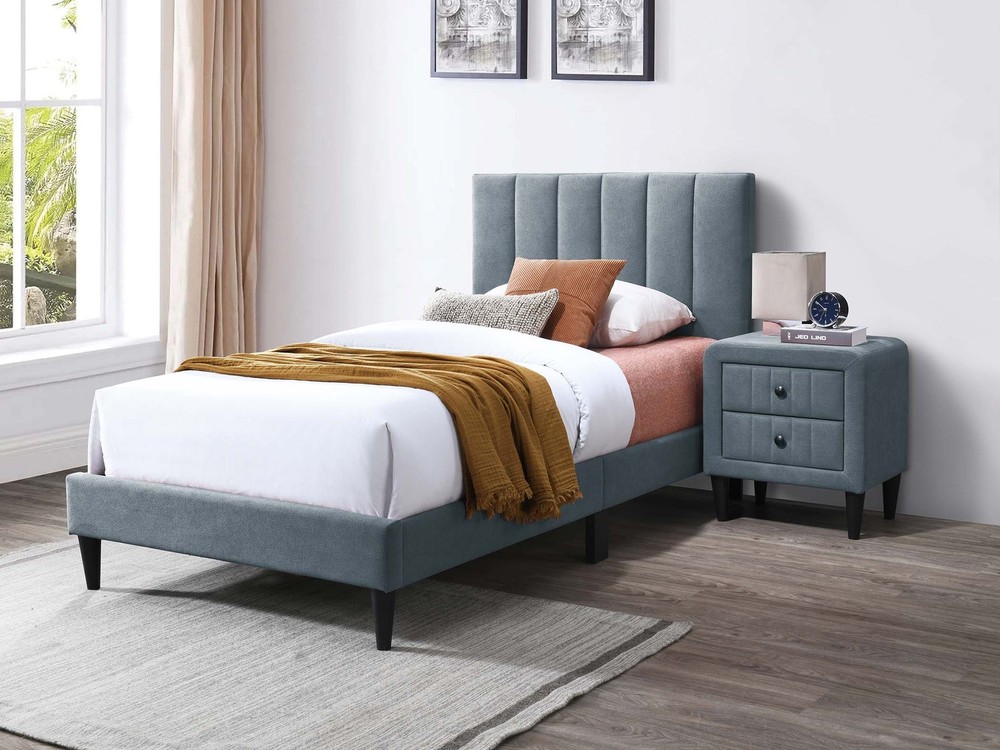 Poundex Adjustable Gray Fabric Channel Tufted Twin Size Bed Frame