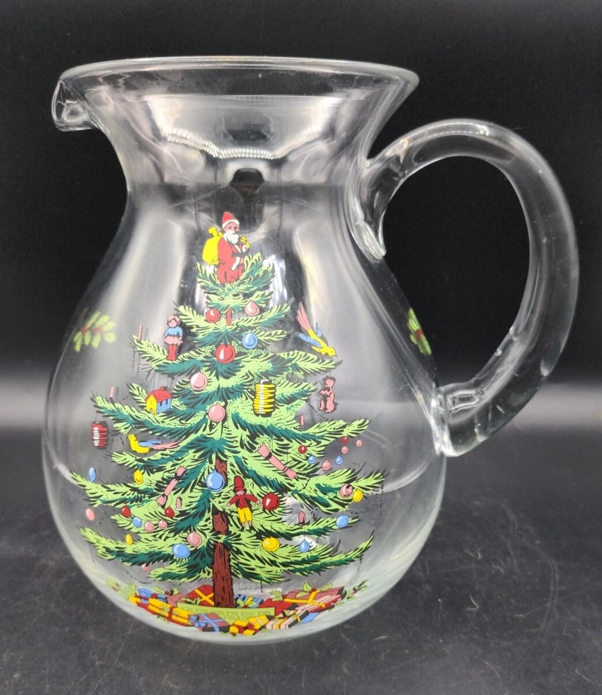 Spode Christmas Tree Glass Clear Pitcher Clear Handle 9 1/4 in