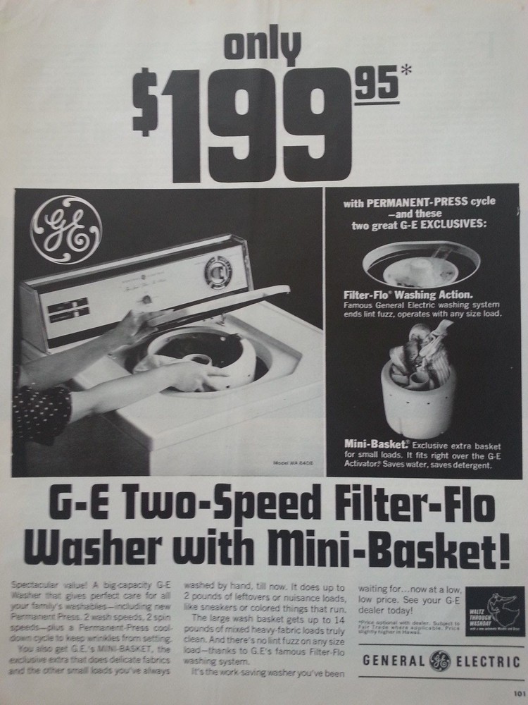 Vintage GE General ElectricTwo Speed Filter Flow Original Print Ad