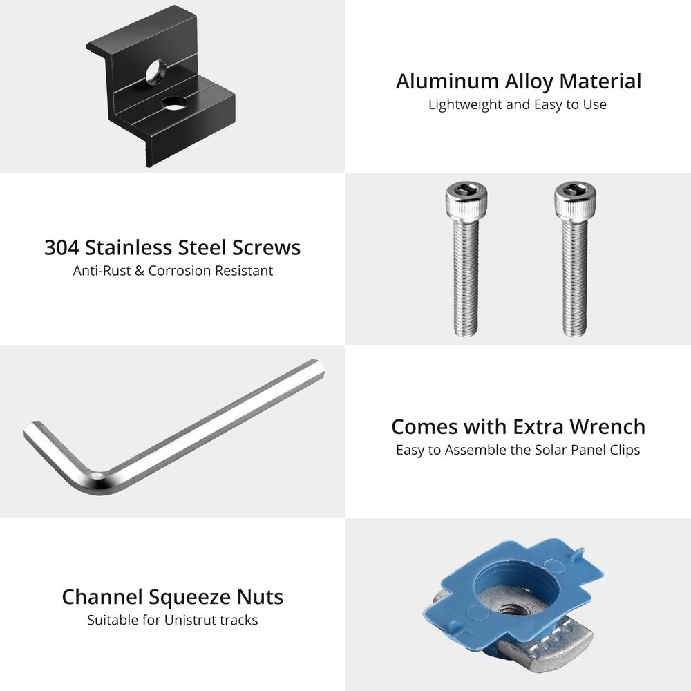 Anbte 10pcs Solar Panel End Clamp for 1.18"(30mm) & 1.38"(35mm), Black