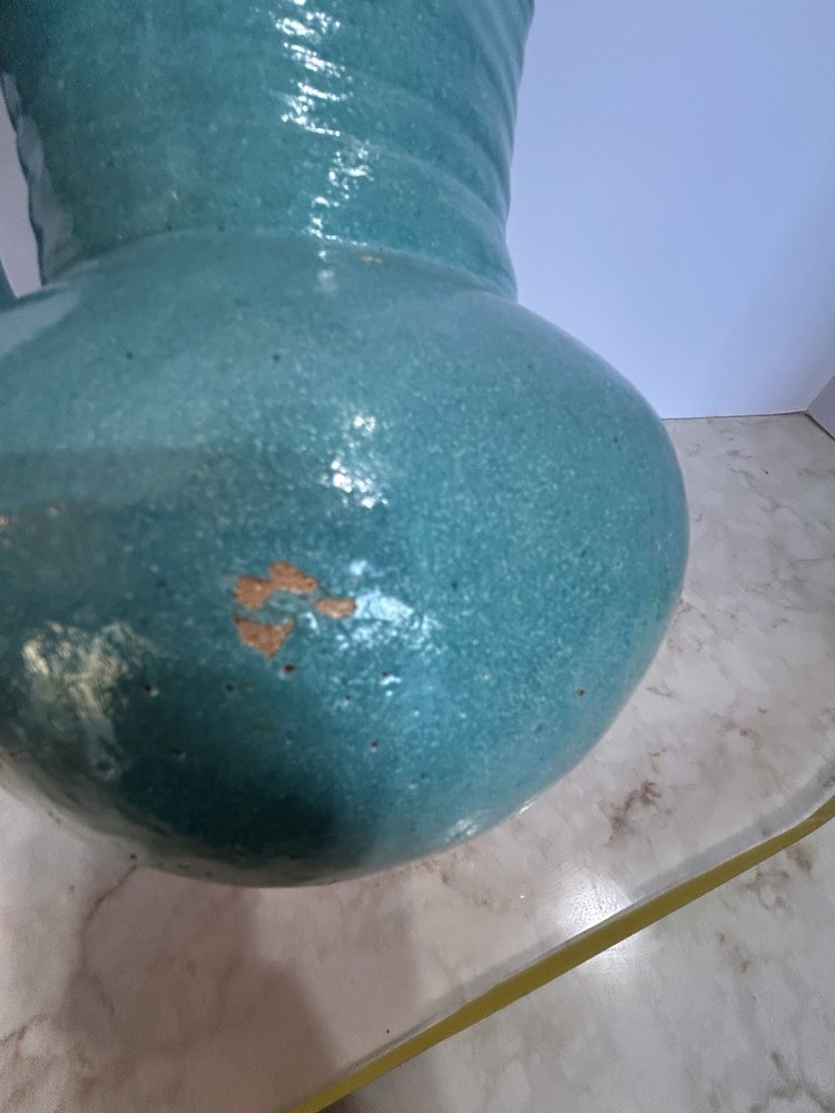 Art Studio 9”H Blue Pitcher Unique Handle Mexico