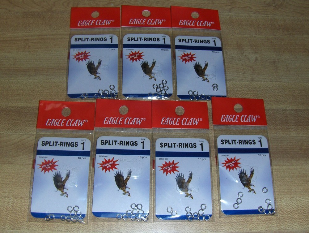 7 Packs Eagle Claw 01143 Split Rings Nickel Size 1, 2, or  3. 10 per Pack