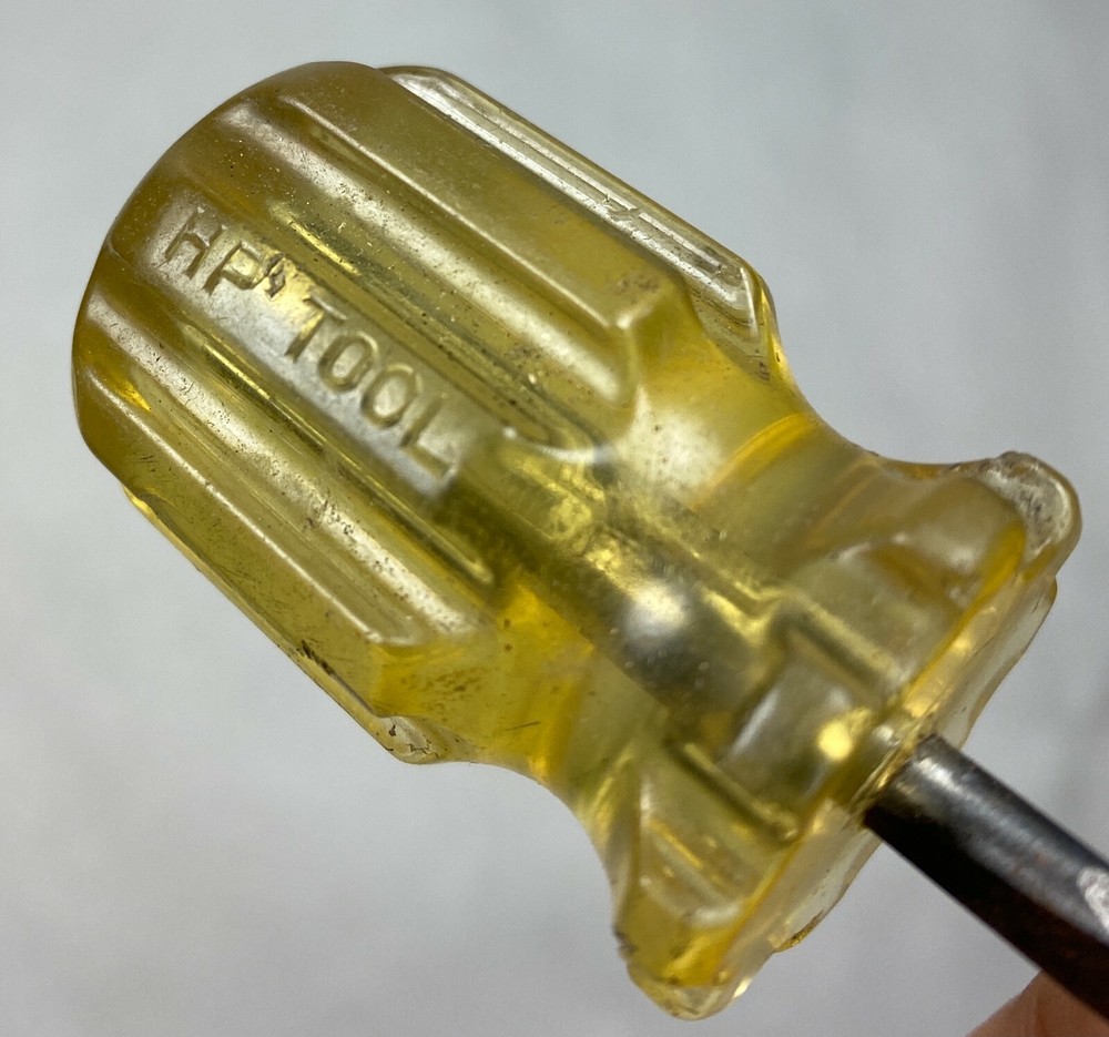 Vintage HP TOOL Slotted Flat Tip Clear Stubby Screwdriver Tool