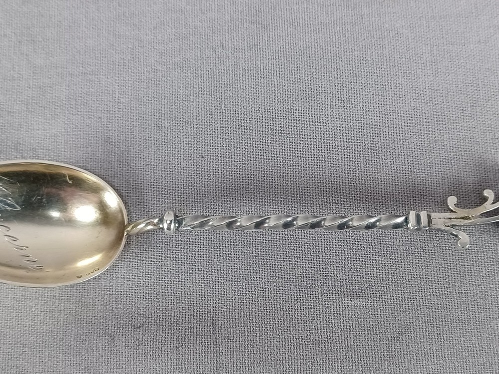 Antique Continental 800 Silver Lucerne Scrollwork Leaf Twist Handle Spoon