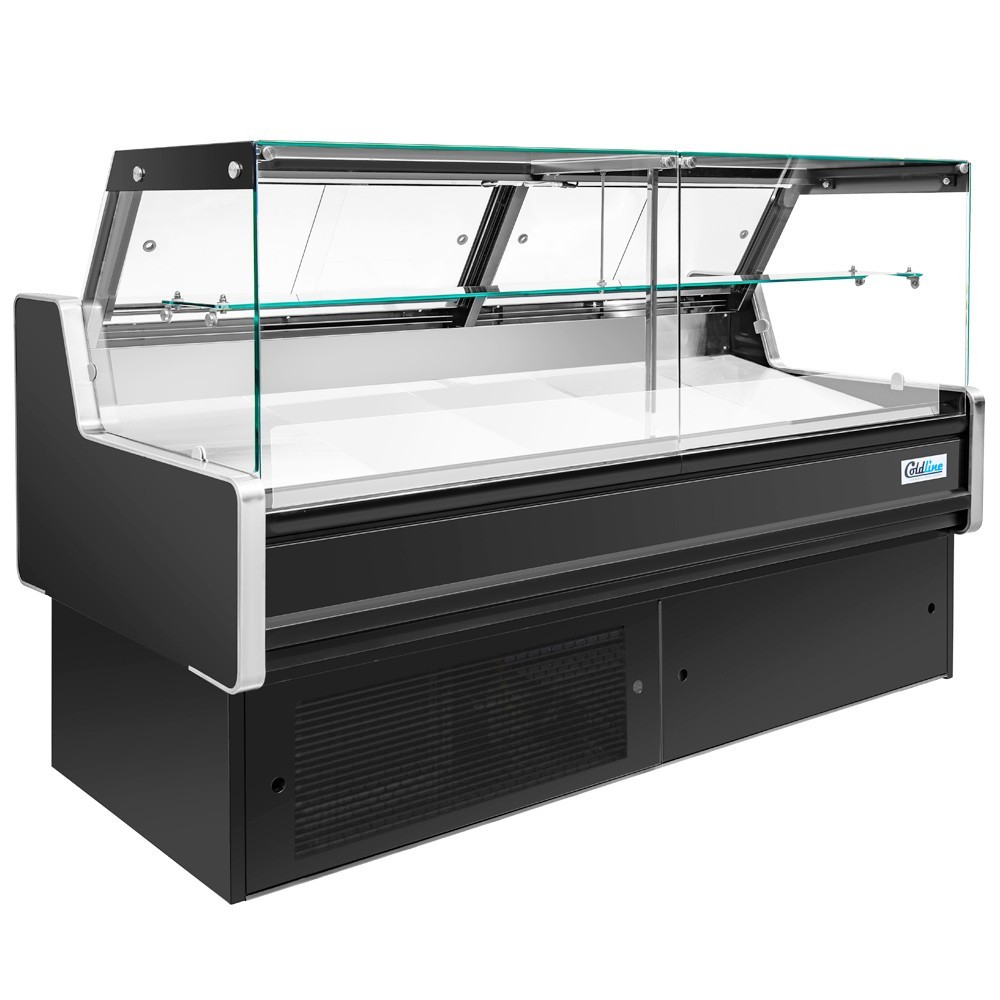 72" Flat Straight glass deli case with refrigerated storage underneath