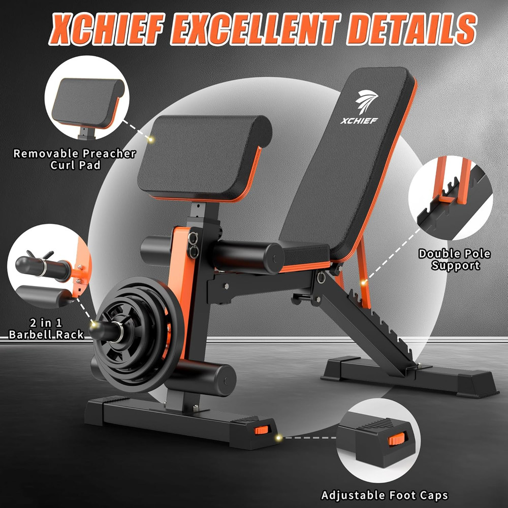 Adjustable Weight Bench - 1000LBS Capacity Heavy Duty Foldable Workout Bench for