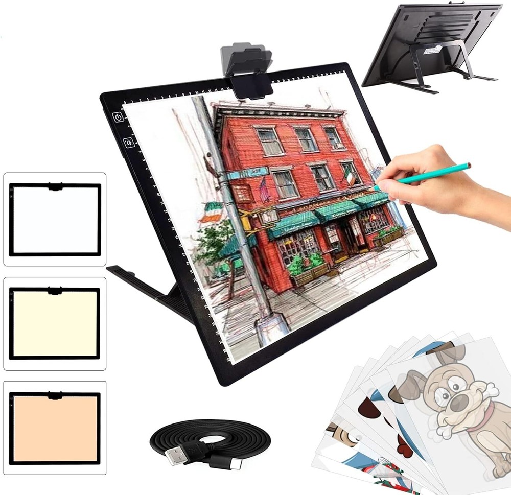 A3 Light Box, Wireless Battery LED Light Pad with stand 6 Adjustable Brightness