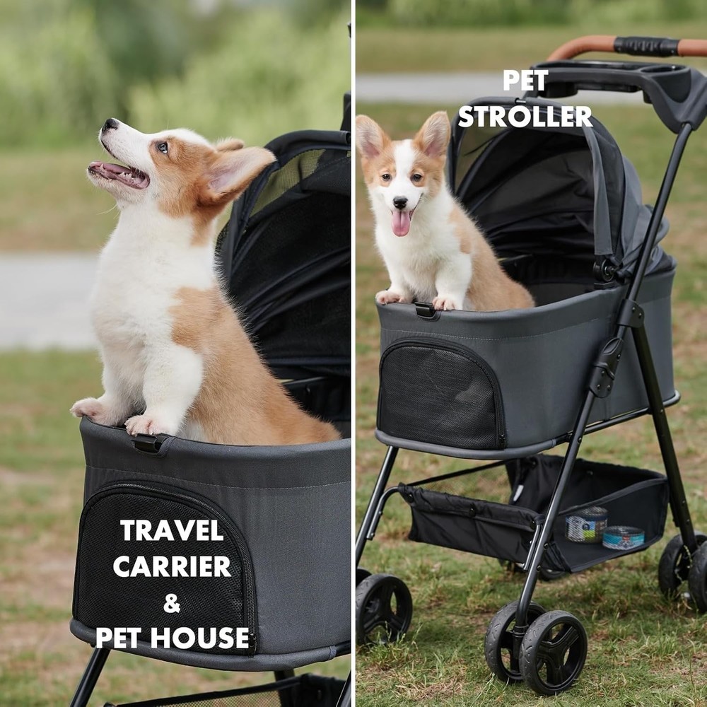 Luxury 3-in-1 Pet Stroller: Waterproof & Foldable with Sun Protection Features
