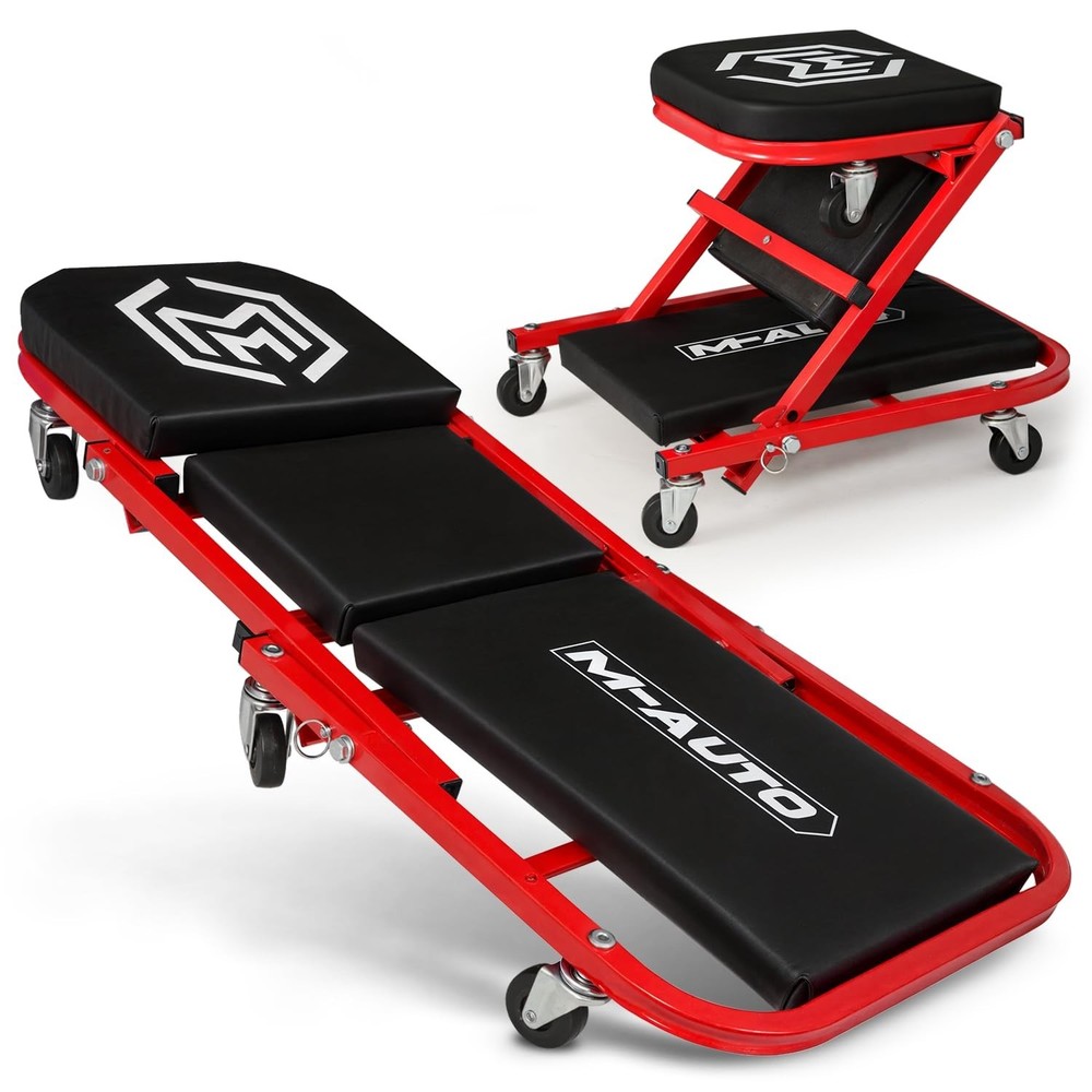 40-Inch Folding Rolling Creeper Seat - Adjustable Garage Chair, 330LBS Capacity,