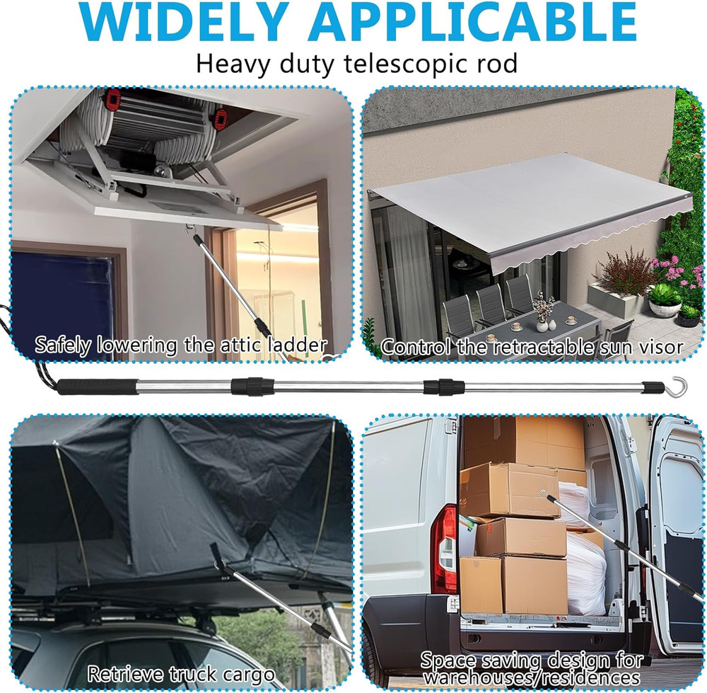 Attic Pull Down System Kit – Extendable Attic Stairs Pull Down Hook Pole with...